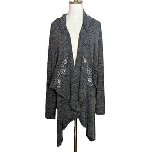 Disney Villains Open Draped Hooded Cardigan Size 2 Gray Poison Apple Embroidered